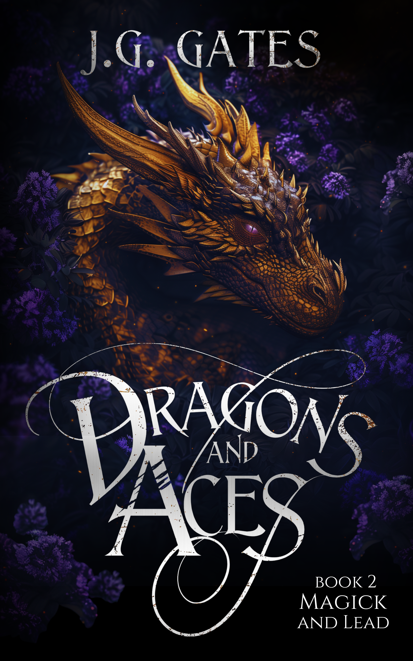 Book cover of 'Dragons and Aces' by J.G. Gates with a dragon illustration on a dark background.