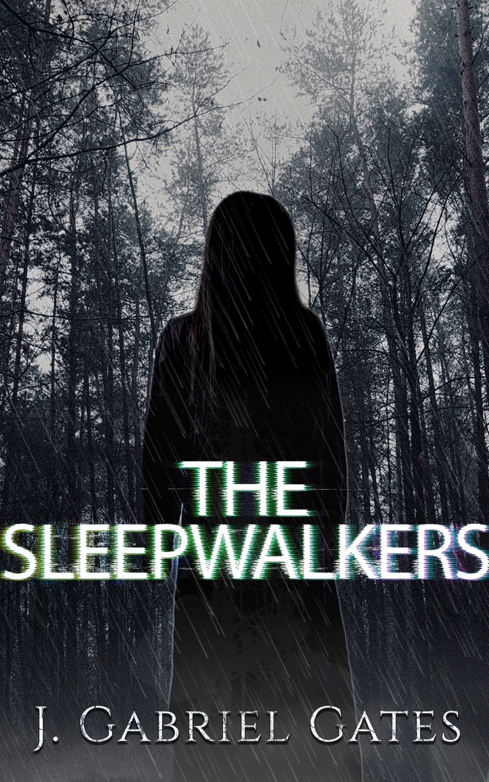 Book cover of 'The Sleepwalkers' with a hooded figure in a forest